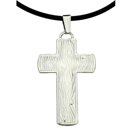 Italian Runner - Sterling Silver Embossed Large Cross Pendant Rubber Cord Necklace Italy, 18