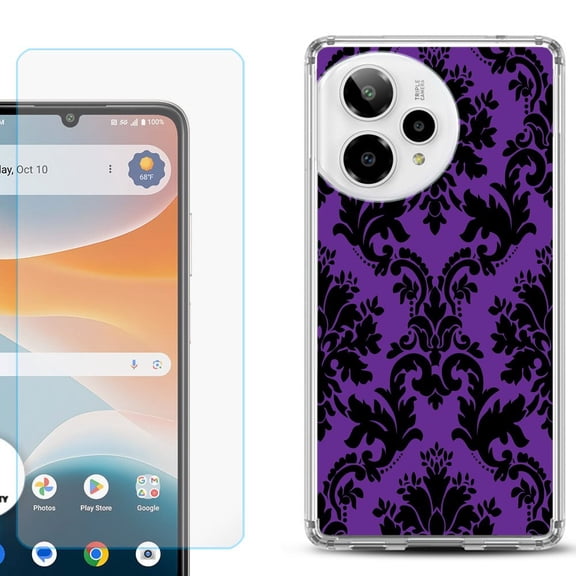 Phone Case for Cricket Icon Pro 2026, with Screen Protector, by OneToughShield - Victorian Purple/Black