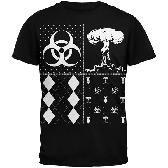 Biohazard Festive Blocks Ugly Christmas Sweater Black Adult T-Shirt - Medium