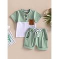 thumbnail image 2 of Bagilaanoe 2pcs Toddler Baby Boy Short Pants Set Patchwork Short Sleeve T-Shirt Tops + Shorts 6M 12M 18M 24M 3T Kids Casual Summer Outfits, 2 of 9