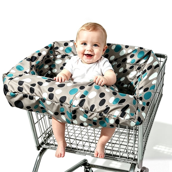 Pozico 2-in-1 Baby Shopping Cart Cover High Chair Cover, Machine Washable Grocery Cart Cover with Carry Bag, Blue White Dots