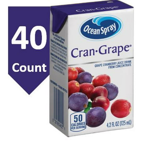 Ocean Spray Juice Drink, Cranberry Grape Juice, 4.23 Fl Oz, 40 Count Snack Pack