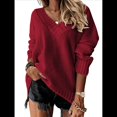thumbnail image 2 of Suéter Holgado de Mujer, Cuello en V, Larga, Blusa Informal para Otoño e Invierno. Vino Tinto M, 2 of 10