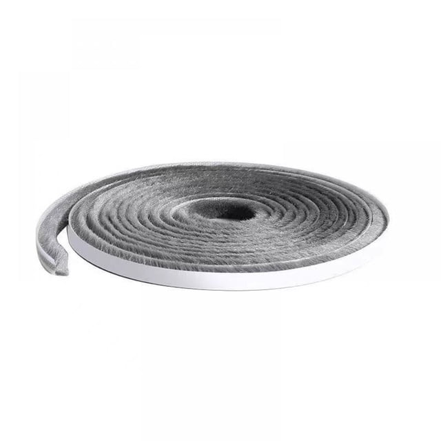 Crrynuo - Burlete autoadhesivo con cepillo de 5 m para puertas y ventanas. 5 m (largo) x 9 mm (ancho) x 9 mm (alto). Cepillo para burletes de puertas, ventanas y armarios (gris).