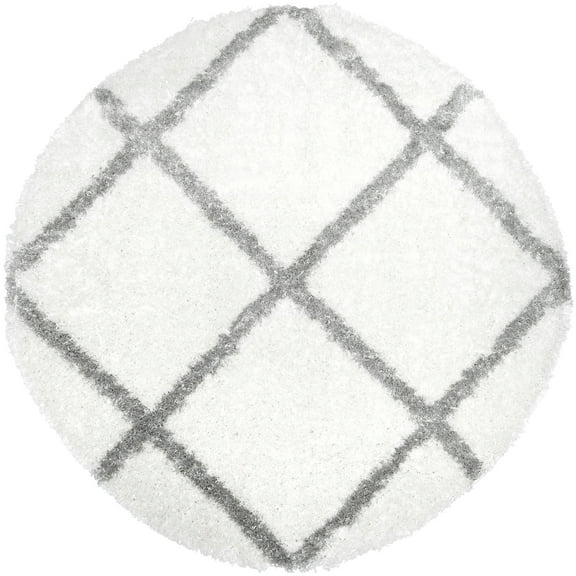 SoHome Carmela Tali Shag Geometric Area Rug, Ivory/Grey, 5' 2" Round