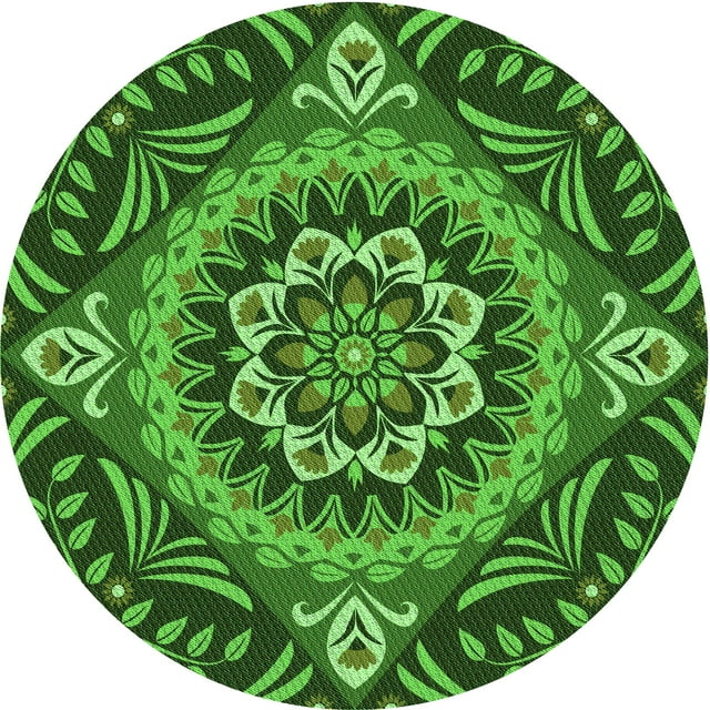 Ahgly Tapis Rond Lavable en Machine Intérieur Transitionnel Vert Émeraude Profond, 8 Pieds Rond