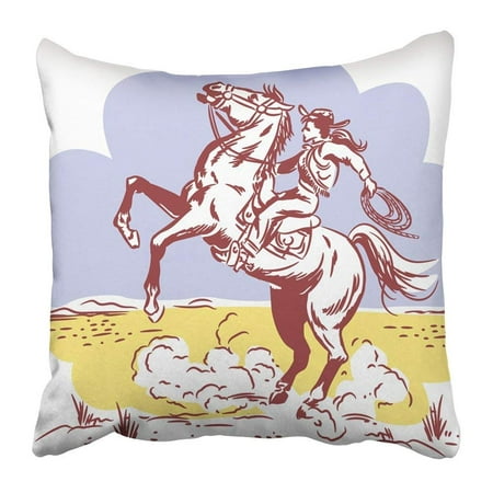 BPBOP Red Clip Vintage Wild West Line Drawing of Cowgirl Riding Horse at Rodeo Cowboy Sketch Western Pillowcase Pillow Cover 16x16