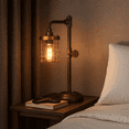 thumbnail image 3 of Mondern Metal Pipe Table Lamp for Home Decor - Tabletop Light for Bedroom Nightstand, Living Room, and Bedside - Decorative Accent Lamp for Office, Desk, and Study Room - 18", Brown & Gold, 3 of 12
