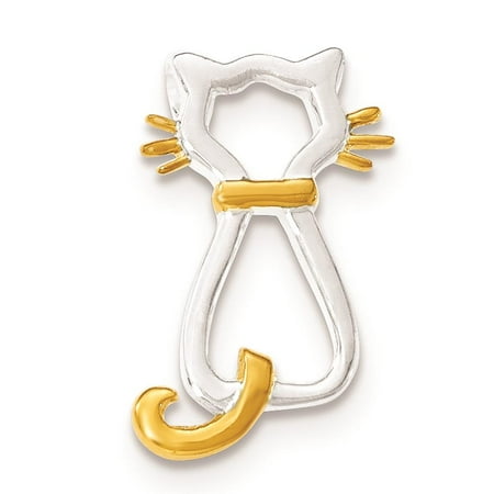 Sterling Silver & Gold-plated Polished Cat Flat-back Chain Slide Charm Pendant