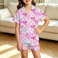 thumbnail image 2 of CAIVO 2 Piece Pajama Sets Girls Lapel Short Sleeve Button Down Shirt With Shorts Casual Bowknot Printed Loungewear Sleepwear For Kids Soft Breathable Summer Nightclothes Pjs, 2 of 4