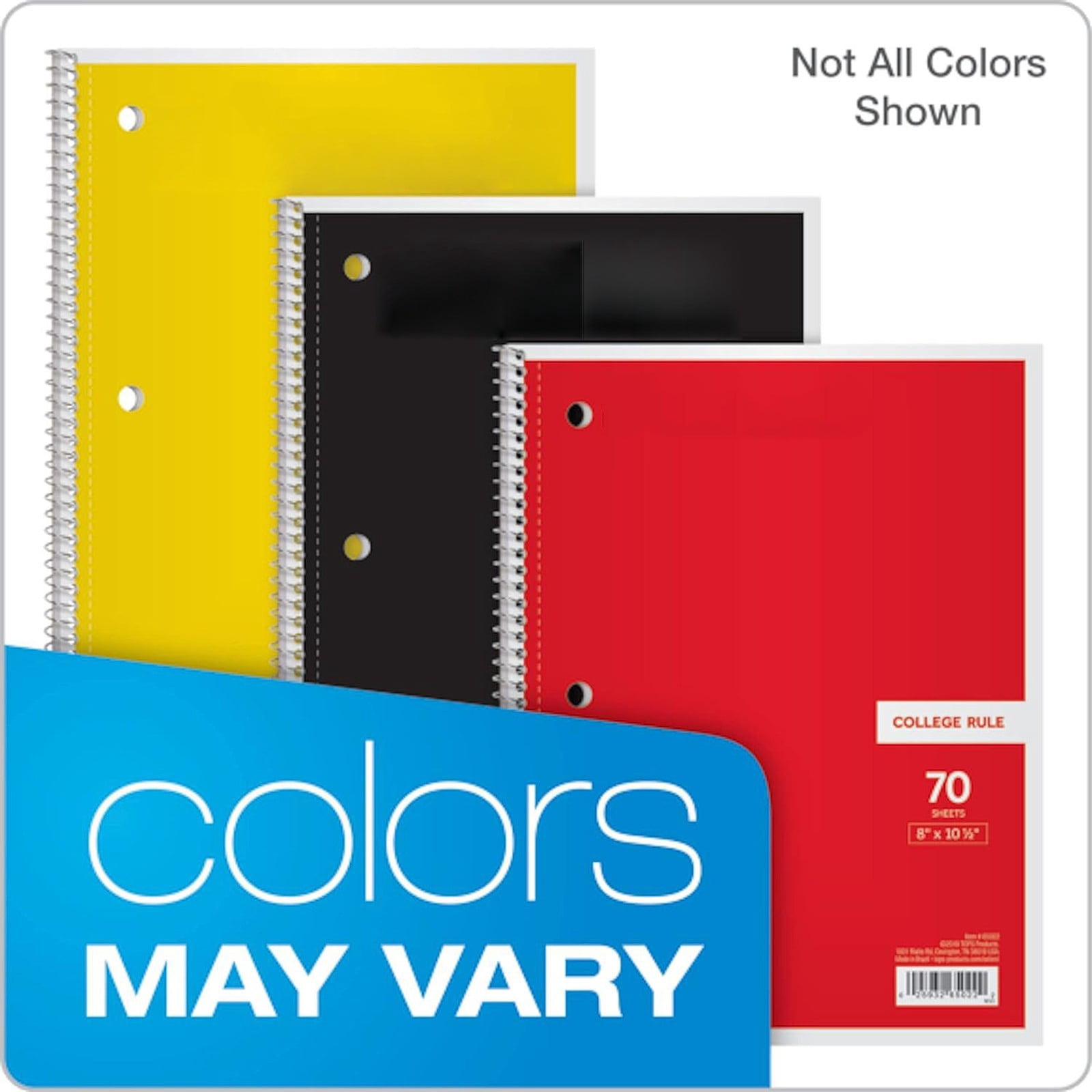 LQXZWJY Spiral Notebook, 1 Pack, 1 Subject, College Ruled Paper, 8" x 10-1/2", 70 Sheets per Notebook, Assorted Bright Colors