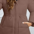thumbnail image 5 of QATAINLAV Winter Coats for Women Casual Drawstring Waist Warm Quilted Jacket Long Sleeve Hooded Down Puffer Outerwear with Pockets, Brown, XXL, 5 of 7