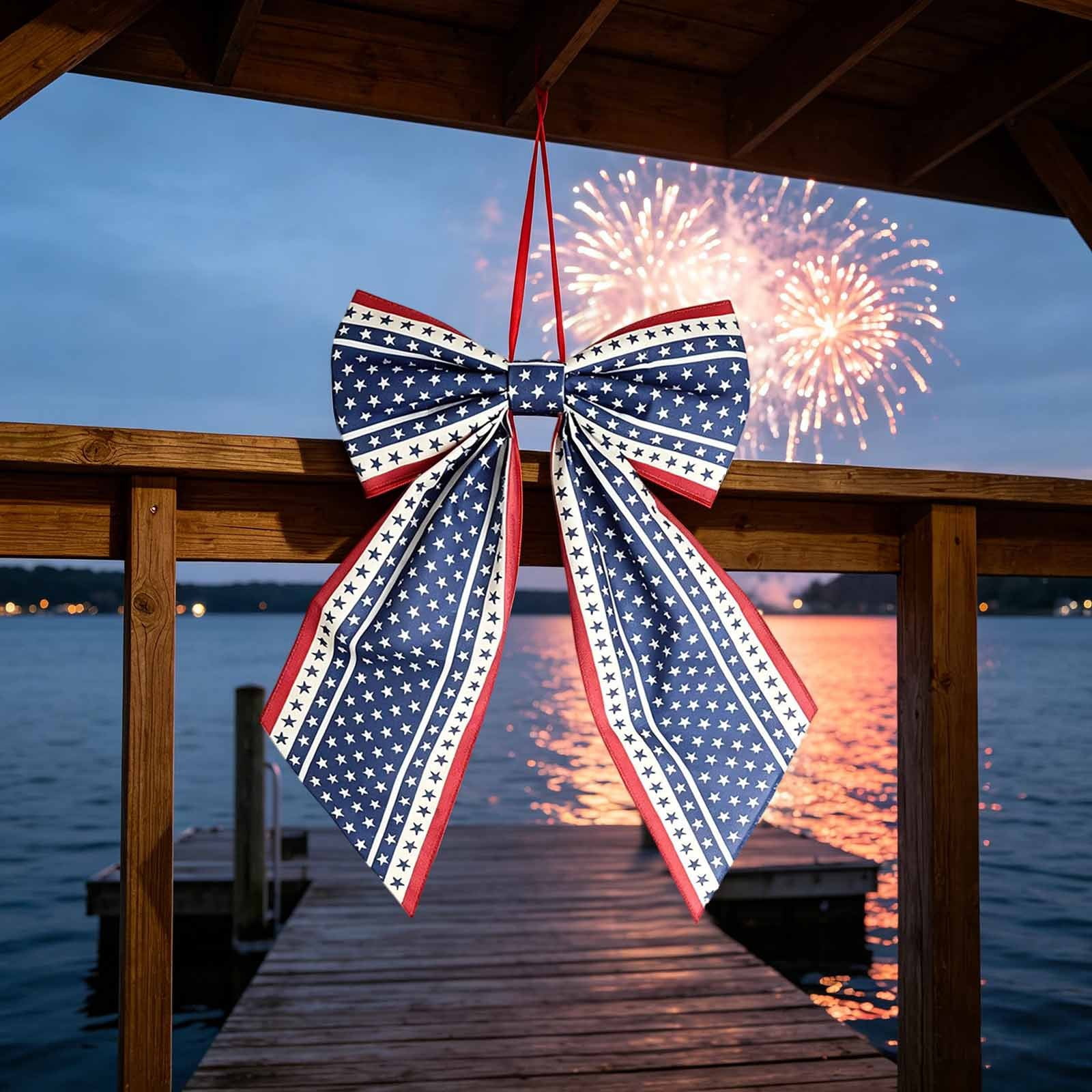 Patriotic Wreath Bows for Front Door Large 35.4" Red White and Blue Ribbon with Stars and Stripes for 4th of July Memorial Day Indoor Outdoor Party Decor