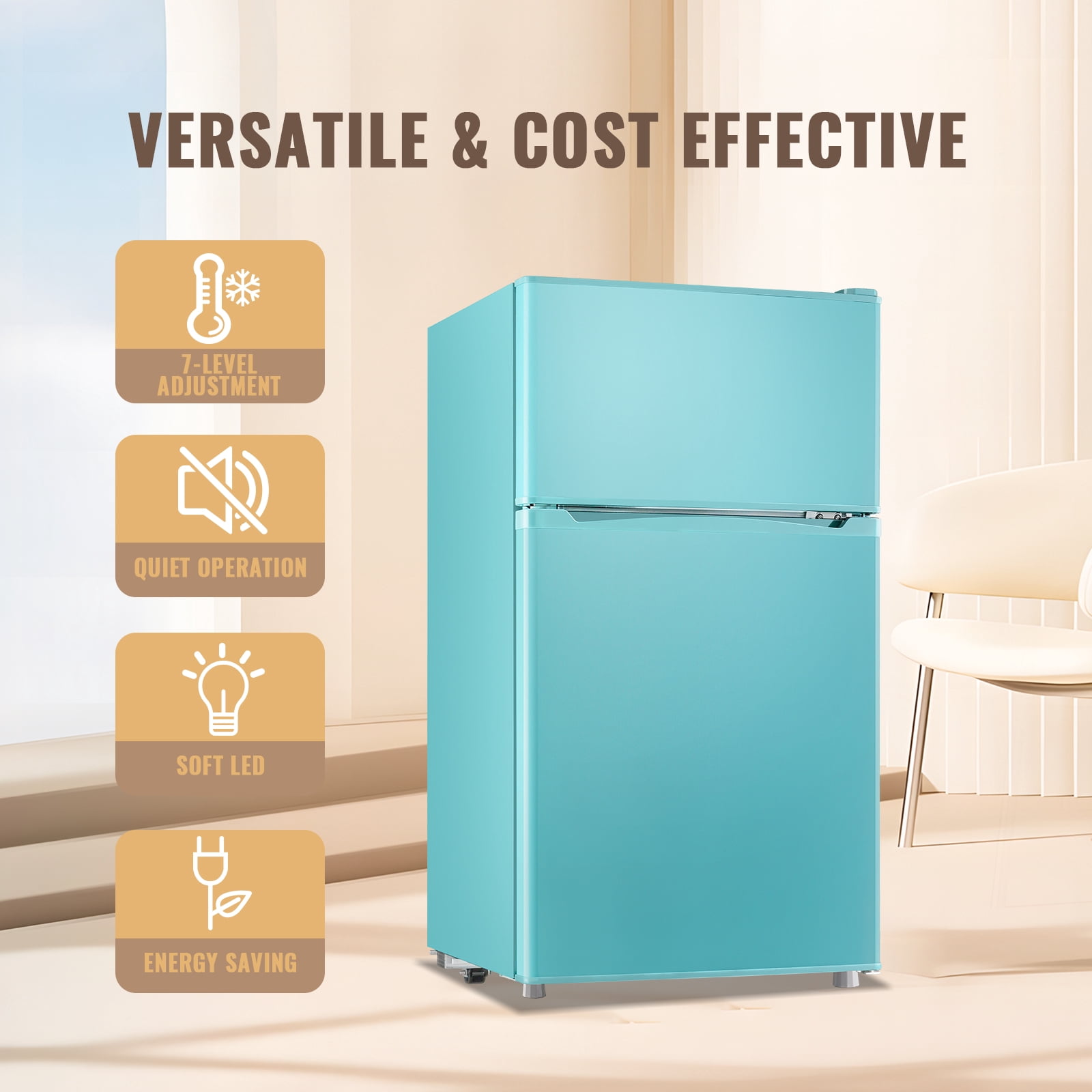 WANAI 3.5 Cu.ft Mini Fridge with Freezer 2 Door Small Refrigerator with 7 Adjustable Thermostat Blue