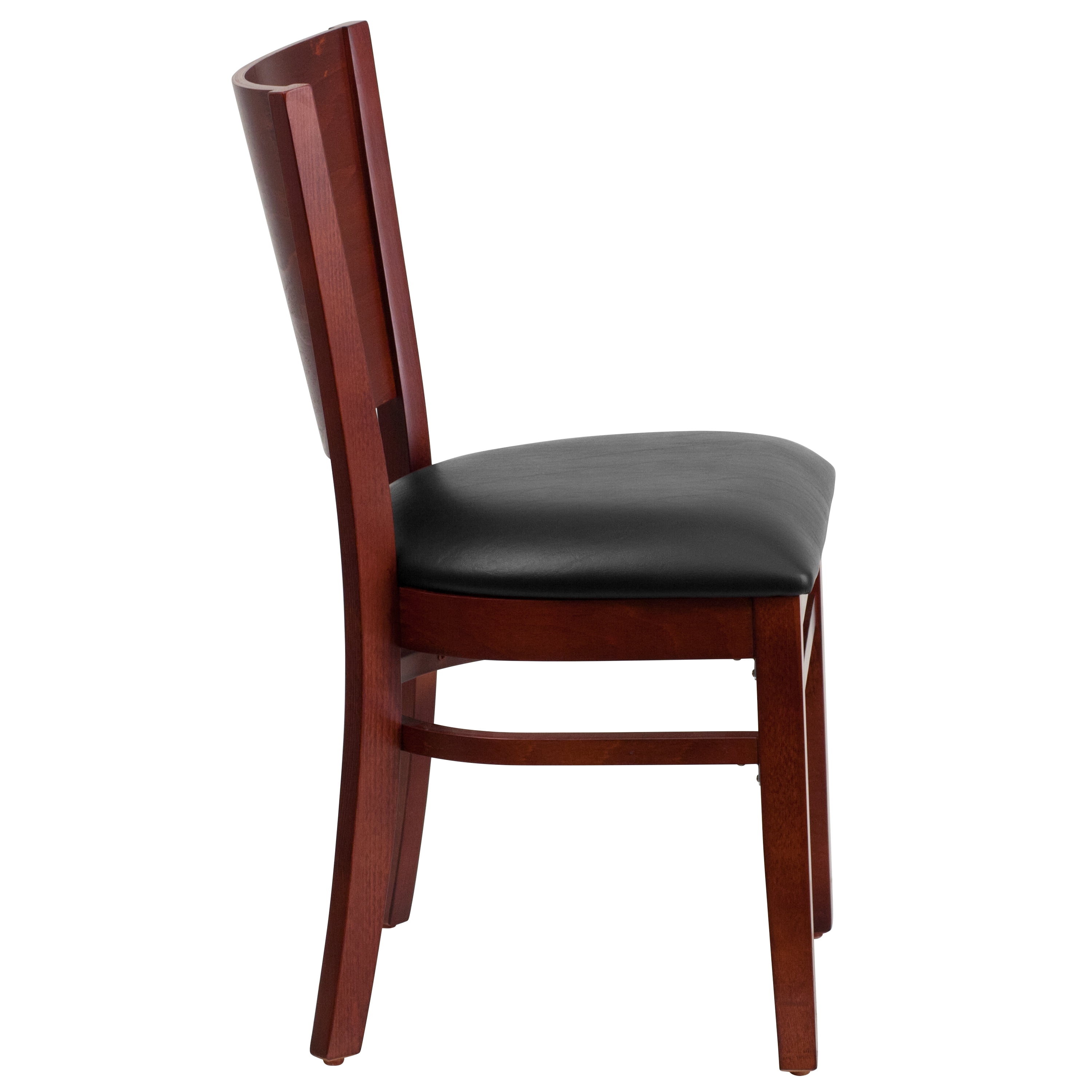 Flash Furniture 2 Pk. Lacey Series Solid Back Mahogany Wood Restaurant Chair - Black Vinyl Seat