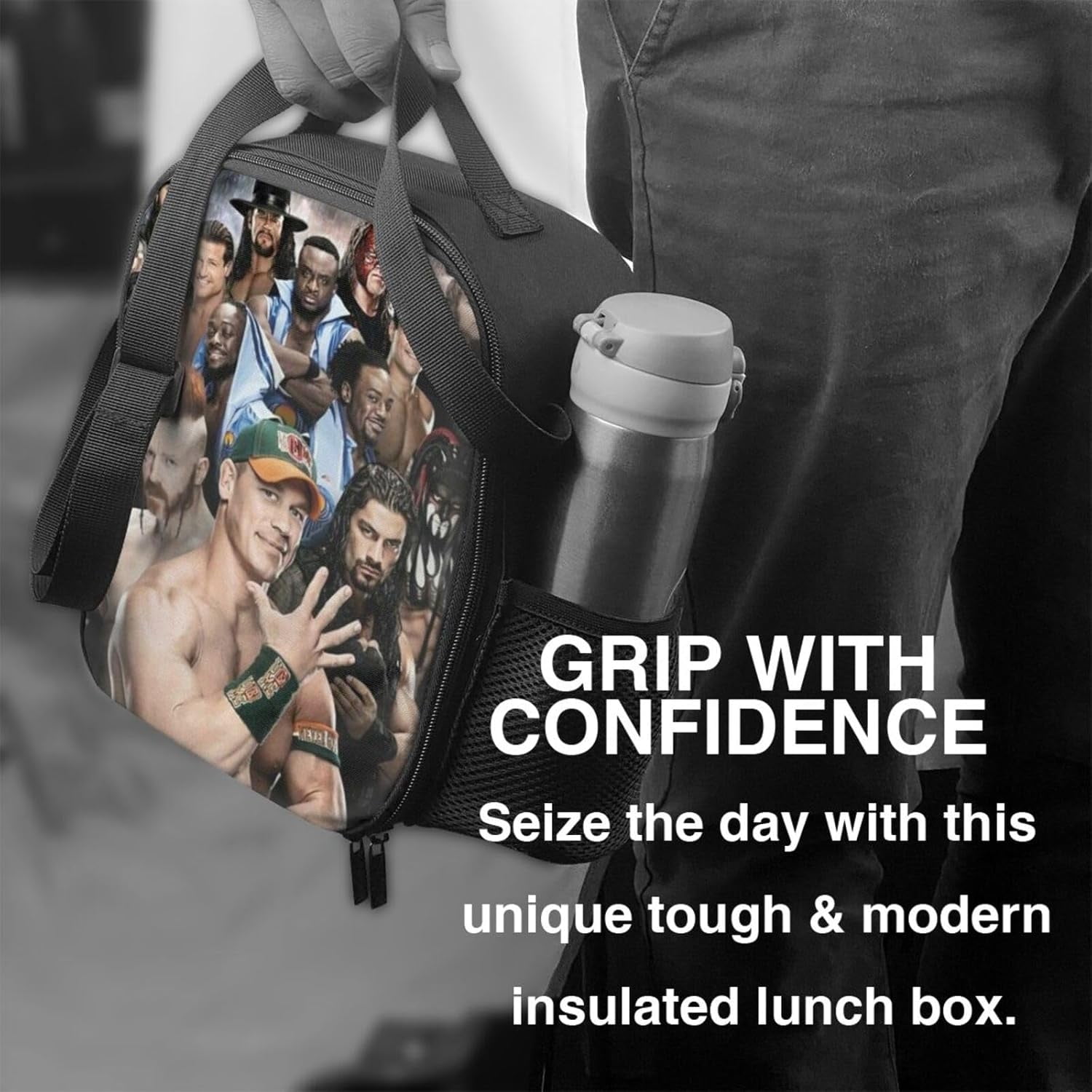 John Cena Reusable Lunch Box Wrestling Character Lunch Bag for Men Women Insulated Portable Lunch Tote With Adjustable Shoulder for Work Travel Sport Beach Picnic