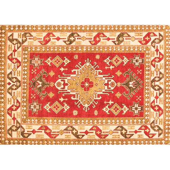 Ahgly Company Indoor Rectangle Geometric Orange Traditional Area Rugs, 2' x 5'
