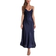 thumbnail image 2 of Defitshape Women's Silk Lace Sleeveless Satin Nightgown Dress Long Chemise Lingerie Sleepwear Navy US L (Tag3XL), 2 of 5