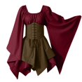 thumbnail image 2 of LEBONYARD Summer Dresses for Women 2024,Women Costumes Gothic Sleeve Corset Dresses Round-Neck Knee-High Dress Wine XL, 2 of 3