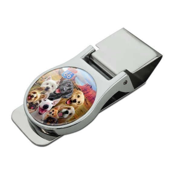 Route 66 Southwest Dogs Selfie Lab Retriever Westie Satin Chrome Plated Metal Money Clip