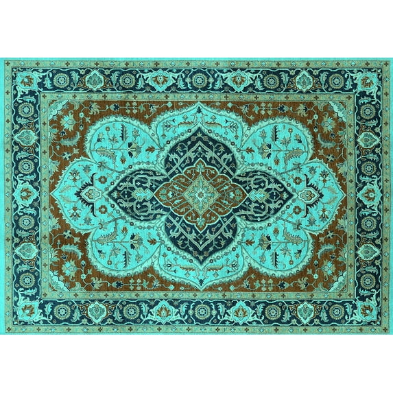 Ahgly Company Indoor Rectangle Oriental Turquoise Blue Industrial Area Rugs, 8' x 12'