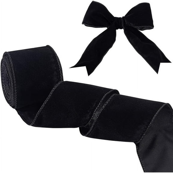 10.9 Yards Black Velvet Wired Ribbon 2.5 Inch Width Single Face Velvet Ribbons Wired Velveted Ribbon Black Flat Wired Ribbons