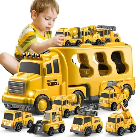 BESTSKY Construction Truck Toys Cars for Toddlers Lights and Sound,1.48 lbs,(Pack of 7)