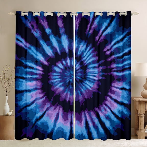 Manfei Watercolor Tie-Dye Blackout Curtains Set of 2 (52x84 Each),Purple Blue Ombre Window Curtains,Abstract Splash Curtains and Drapes For Kids,Ultra Soft Home Decor