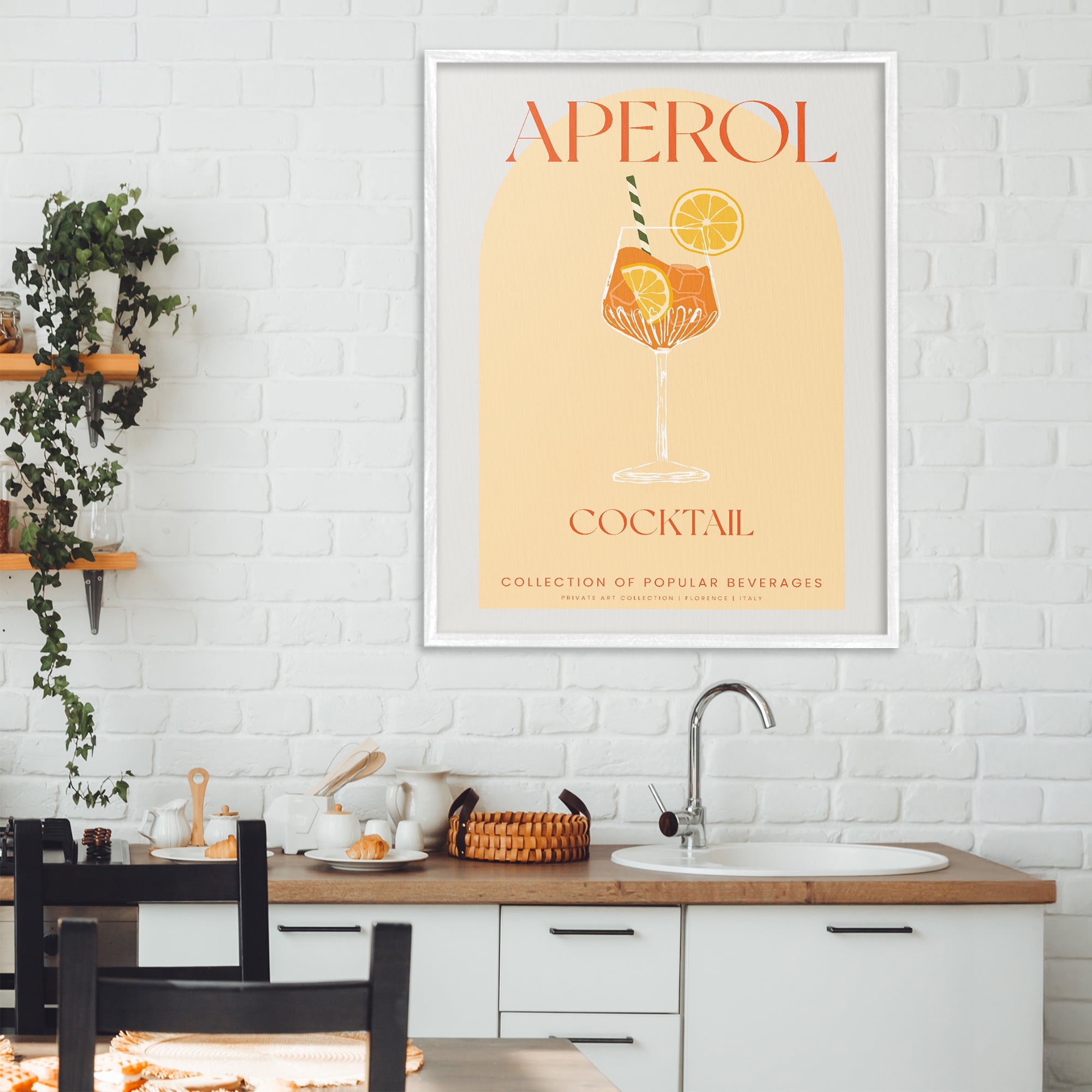 Stylish Retro Aperol Cocktail White Framed Giclee Art, design by Lil' Rue