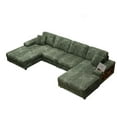 thumbnail image 2 of Convertible U-Shaped Combination Sofa, Corduroy Fabric, Modern Comfortable Large Size 4 Seat Sofa, Living Room Double Lounge Chair (Green), 2 of 11