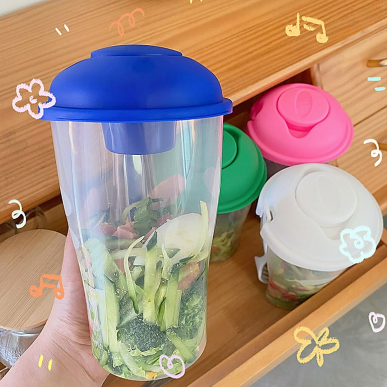 Loygkgas 2022 Keep Fit Salad Meal Shaker Cup,Portable Fruit and Vegetable Salad Cups Container with Fork & Salad Dressing Holder (Green+Blue), Size