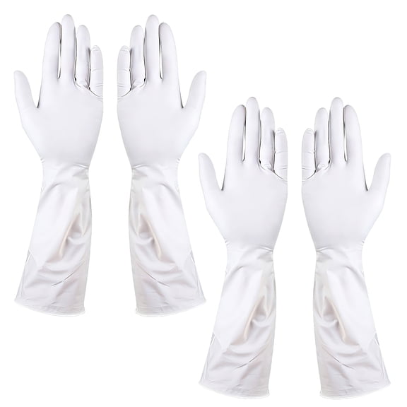 TELOLY 2 Pairs Dishwashing Gloves,Nitrile Latex White Gloves,Waterproof Kitchen Dish Gloves,Extended Length Gloves for Cleaning Household
