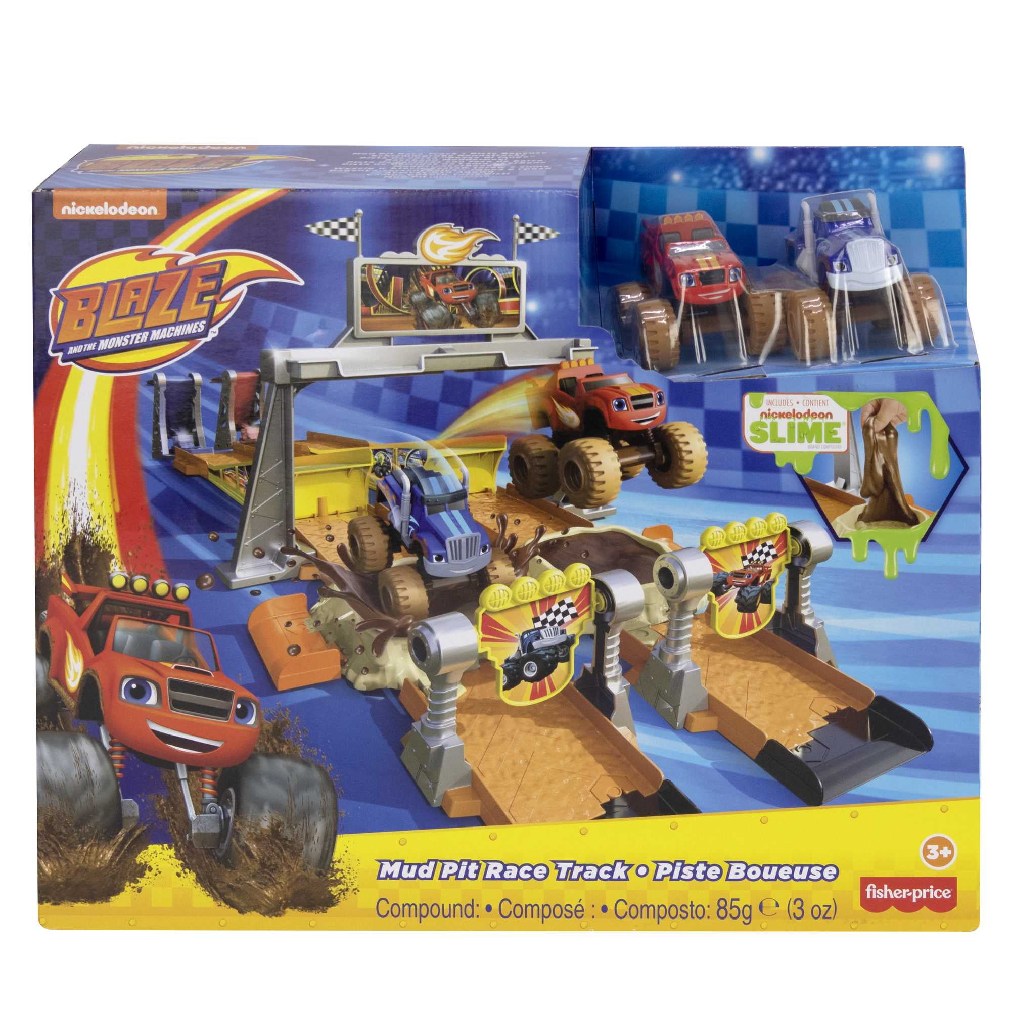 Fisher-Price Blaze and the Monster Machines Mud Pit Race Track Playset with 2 Toy Trucks & Slime