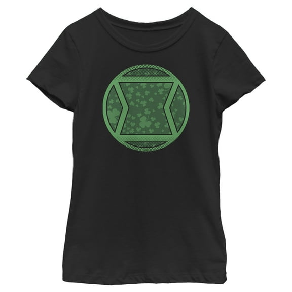 Girl's Marvel Black Widow St. Patrick's Day Clover Black Widow Logo  Graphic Tee Black Large