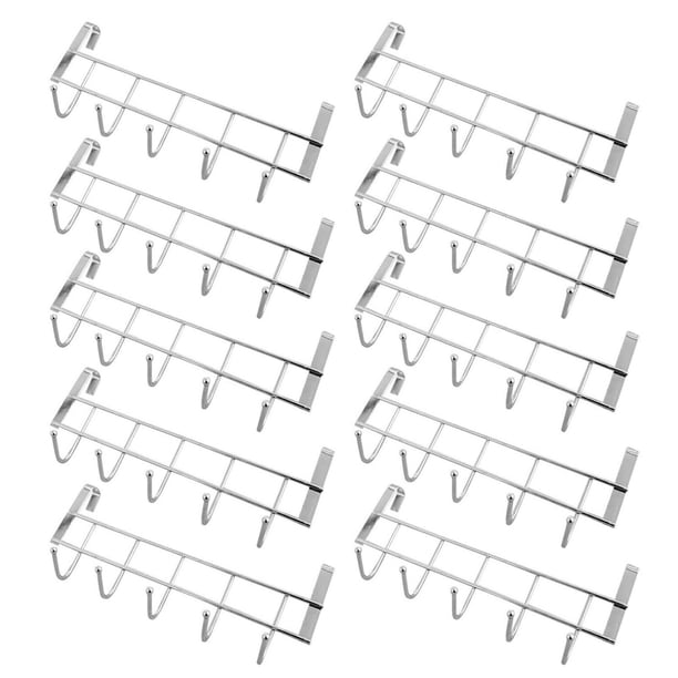 10 Piezas Ganchos para Puertas Colgador Percha de Acero Inoxidable con 5 Ganchos Resistente para Armarios Dormitorio Cocina Sala de Estar Oficina