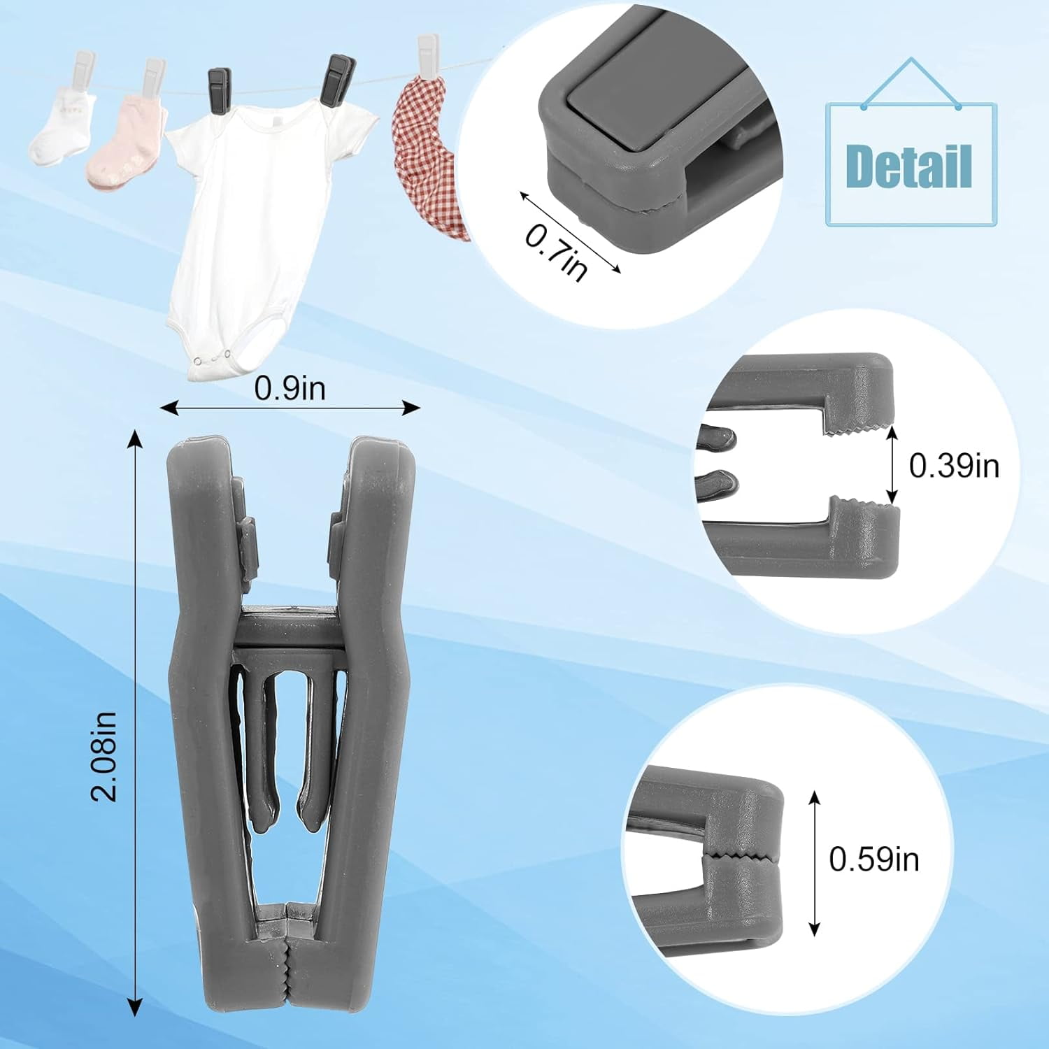 SHAANXIXIAN Hanger Clips for Hangers,50 Pcs Baby Hanger Clips,Plastic Finger Clips,Pant Hanger Clips,Strong Pinch Grip Clips for Use with Slim-line Clothes Hangers Velvet Hangers (Grey)