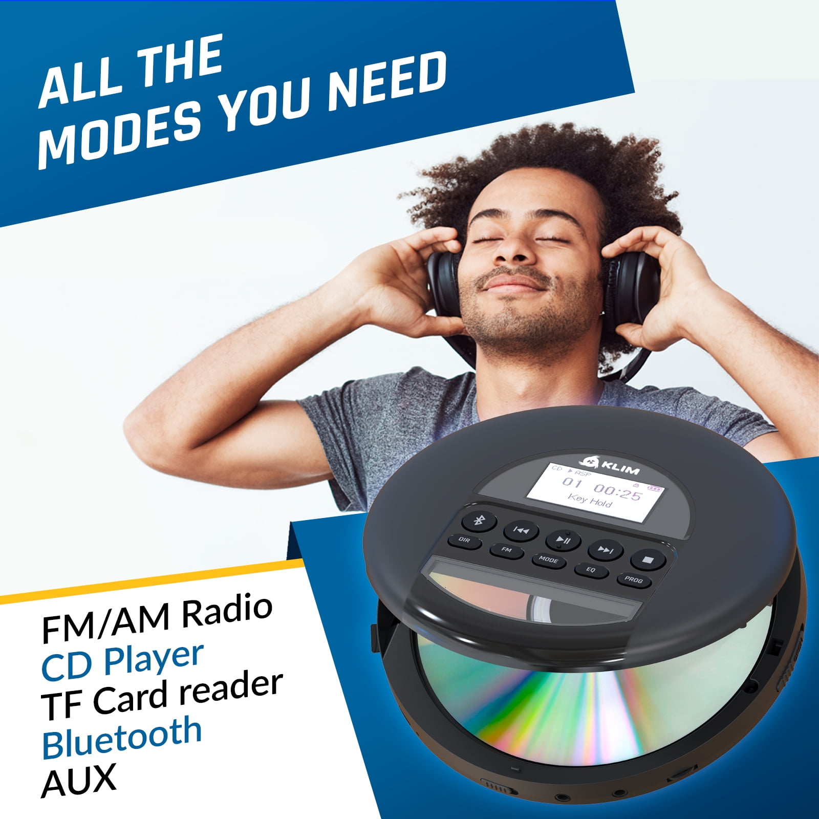  KLIM Nomad - Nuevo 2023 - Reproductor portátil de CD Walkman  con batería de larga duración - con auriculares - Radio FM - Compatible con  reproductor de CD MP3 portátil 