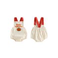 thumbnail image 2 of BemeyourBBs Newborn Baby Boy Girl Happy Halloween Outfit Infant Baby Boys Girls Summer Fall Clothes Bubble Romper Overalls Cute Pumpkin Letters Embroidery Sleeveless Square Neck Bodysuit Playsuit, 2 of 9