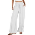 thumbnail image 2 of Tittly Wide Leg Pants Woman Baggy Pants Linen Pants Women Summer Wide Leg Pants Drawstring Elastic Waist Pants High Waisted Pants Casual Beach Trousers Comfy Pants Women Sweatpants Women White L, 2 of 5