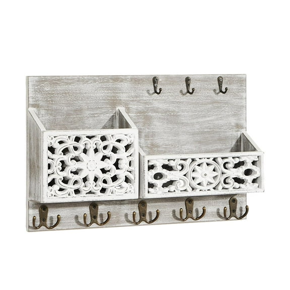CoudarTitie Key and Mail Holder for Wall Hanger Wood with 5 Double Keys Hooks Farmhouse Mail