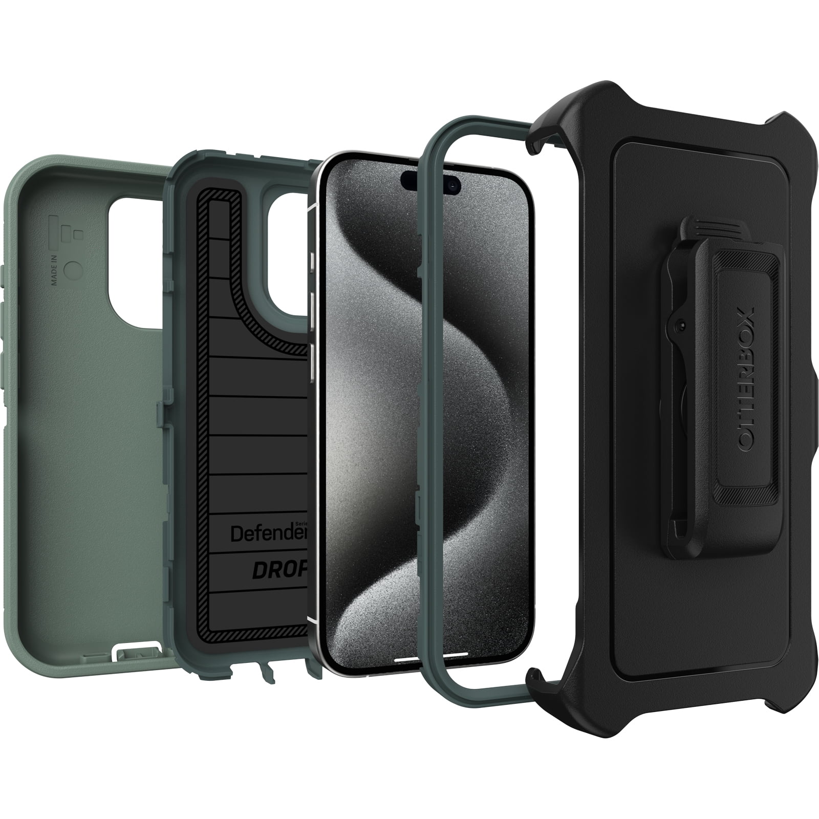 OtterBox Defender Series Pro Rugged Cell Phone Case for Apple iPhone 15 Pro, Forest Ranger