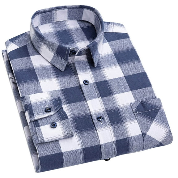 Kukoosong Men's Plaid Button Down Shirts Elastic Cuff Long Sleeve Shirts Regular Fit