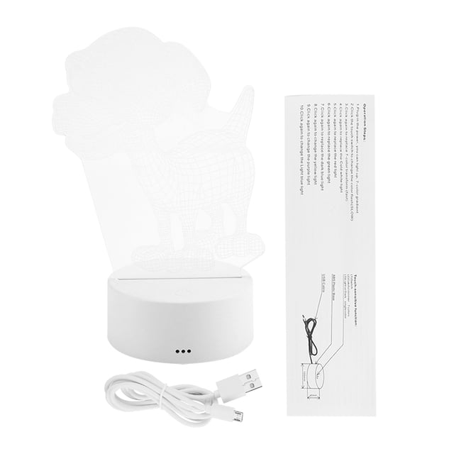 Lámpara de escritorio de mesa LED con control táctil y luz nocturna 3D USB de 3W y 4,5 V (base blanca sin control remoto)