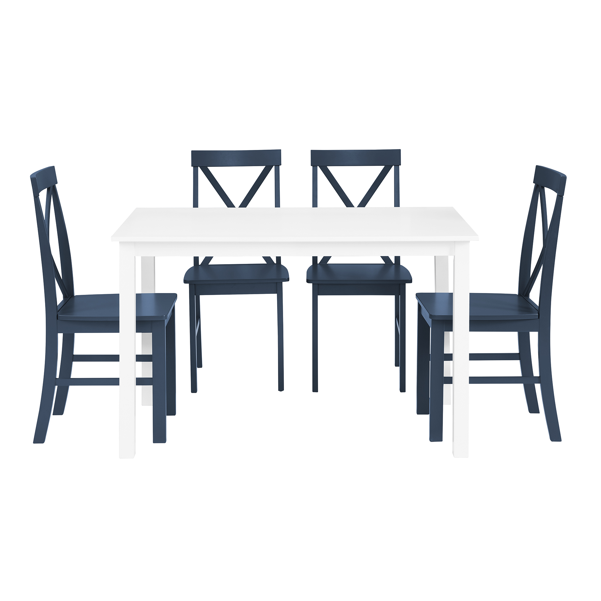 Manor Park 5 Piece Solid Wood Farmhouse Dining Set, White/Navy