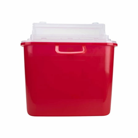 Medegen 5.4qt Sharps Container, Red Base 10.5in X 3.5in X 10.5in, Horizontal Entry, 3 Count