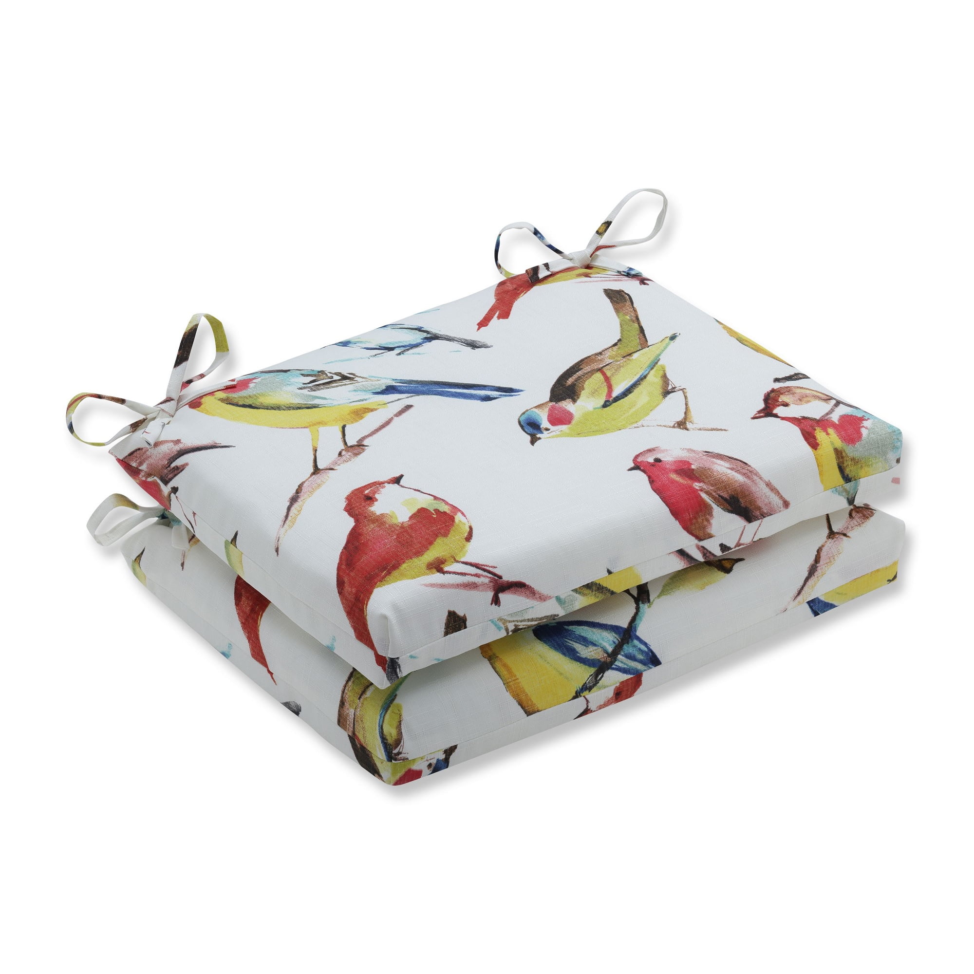Set of 2 Birds of a Feather Outdoor Patio Chair Seat Cushions with Ties