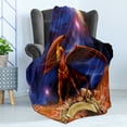 thumbnail image 4 of Dragon Soft Flannel Fleece Throw Blanket, Fantasy Scene Animal Knight Against Cosmos Galaxy Planetary Space Background, Cozy Plush for Indoor and Outdoor Use, 50" x 70", Blue Cinnamon, by Ambesonne, 4 of 5