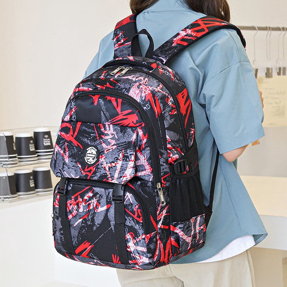 School Backpack School Bag for Kids, Lightweight Large Bookbag with Laptop Bag for Boys Girls, Red