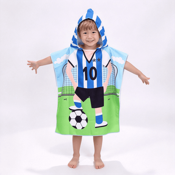 24x24 inch Soccer Hooded Beach Towel, Soft and Quick Dry Towel for Swim Pool Bath