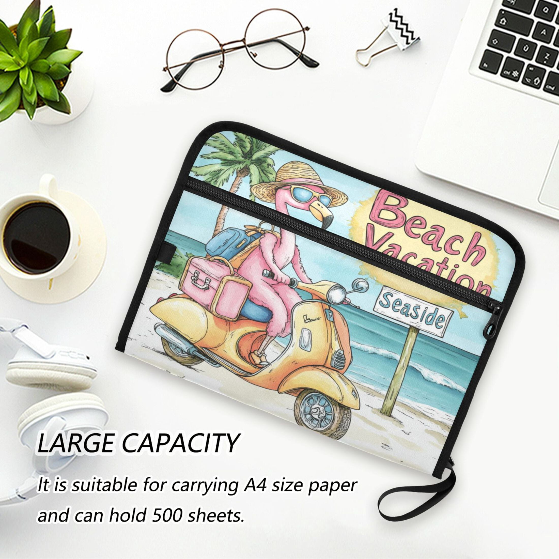 WOBOGO Cute Cartoon Flamingo Expanding File Folder Letter Size Accordion Filing Organizer 13 Pocket Separate Organ Pocket